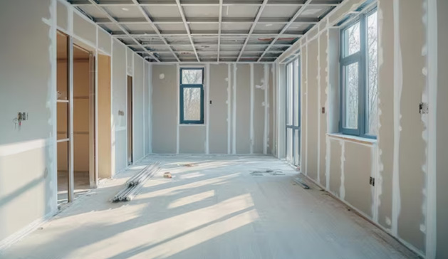 imagem de ambiente empresarial sendo reformado com drywall - imagem meramente ilustrativa